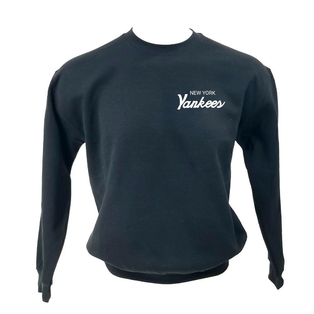 NEW YORK YANKEES Double Script Retro Logo Black Pullover Crewneck Sweatshirt y2k
